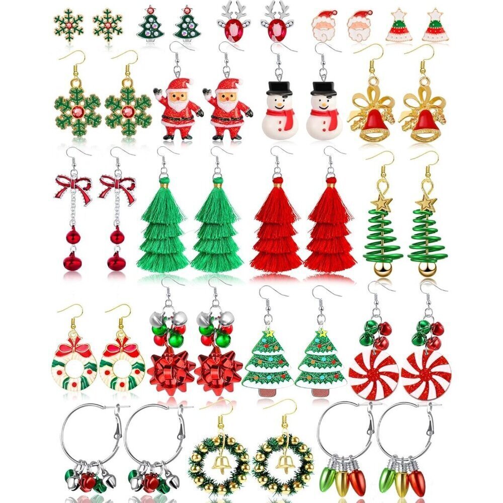 20 Pairs Christmas Earrings Holiday Xmas Dangle Earrings Girls Christmas Gift